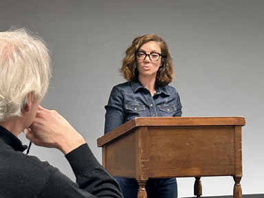 This is a picture of Emilie Maurel-Destruel presenting
