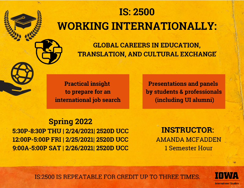 Flyer for the Working Internationally: Global Careers in Education, Translation, and Cultural Exchange