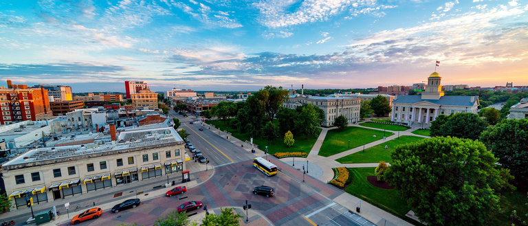 Aerial view of the University of Iowa Pentacrest