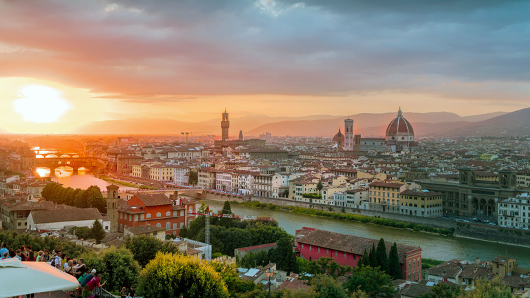 Aerial view of Florence at sunset