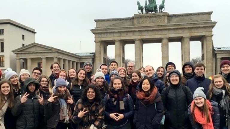 University of Iowa students pose for a group picture in Germany