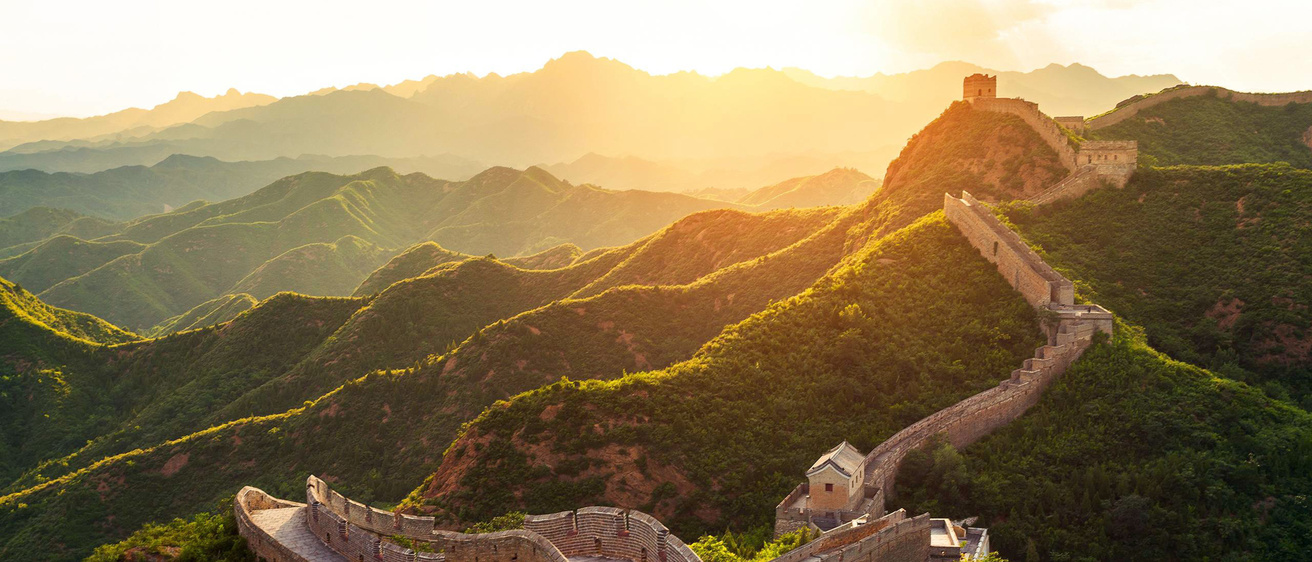 Great Wall of China as viewed from the air during sunrise