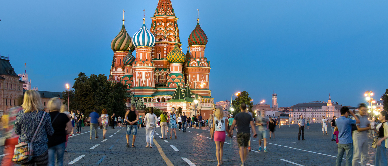 Pedestrians walk through the streets of Moscow