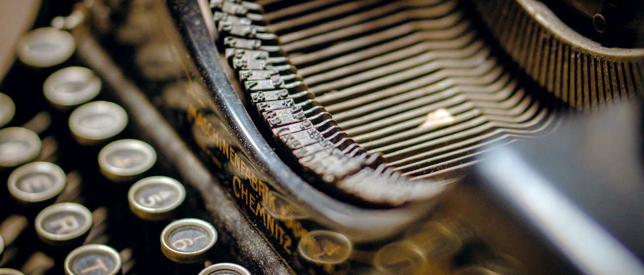 Close up view of an old typewriter's keyboard
