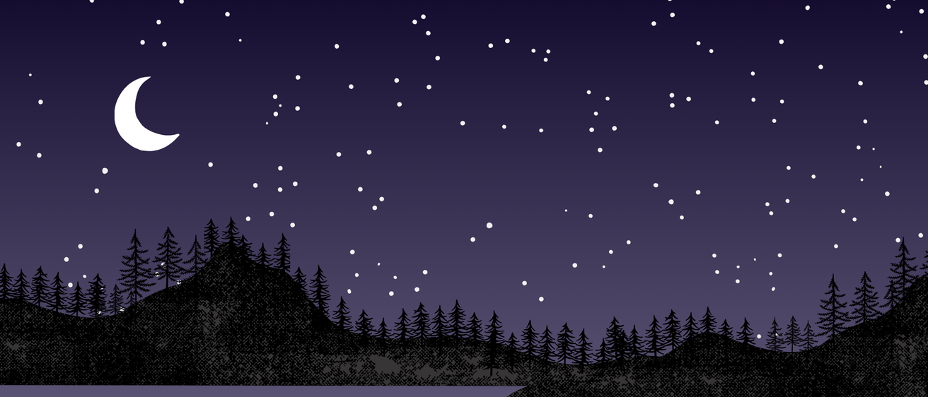 night sky with moon and stars in background