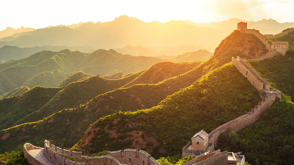 Great Wall of China as viewed from the air during sunrise