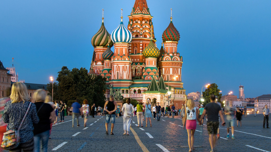 Pedestrians walk through the streets of Moscow