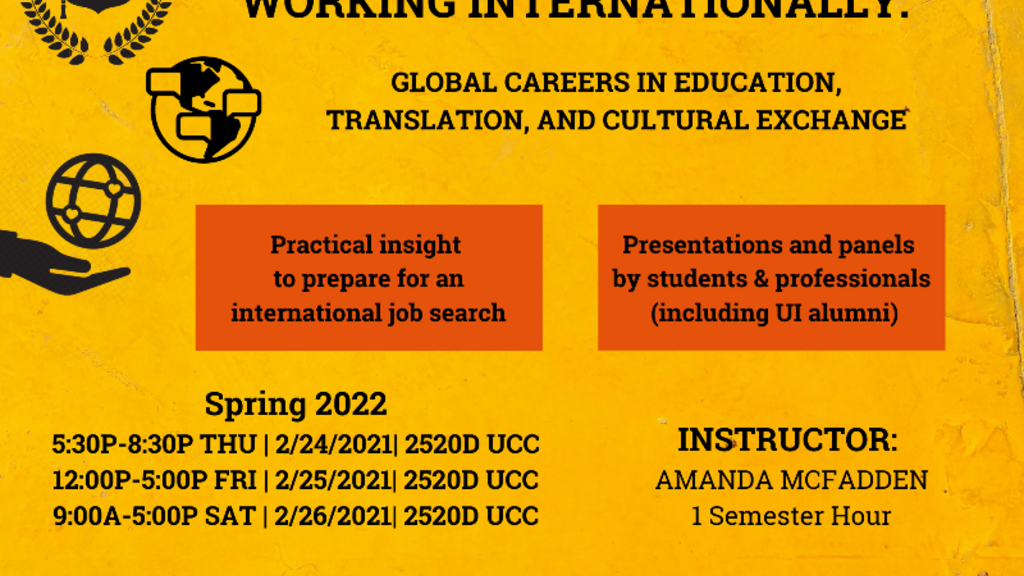 Flyer for the Working Internationally: Global Careers in Education, Translation, and Cultural Exchange