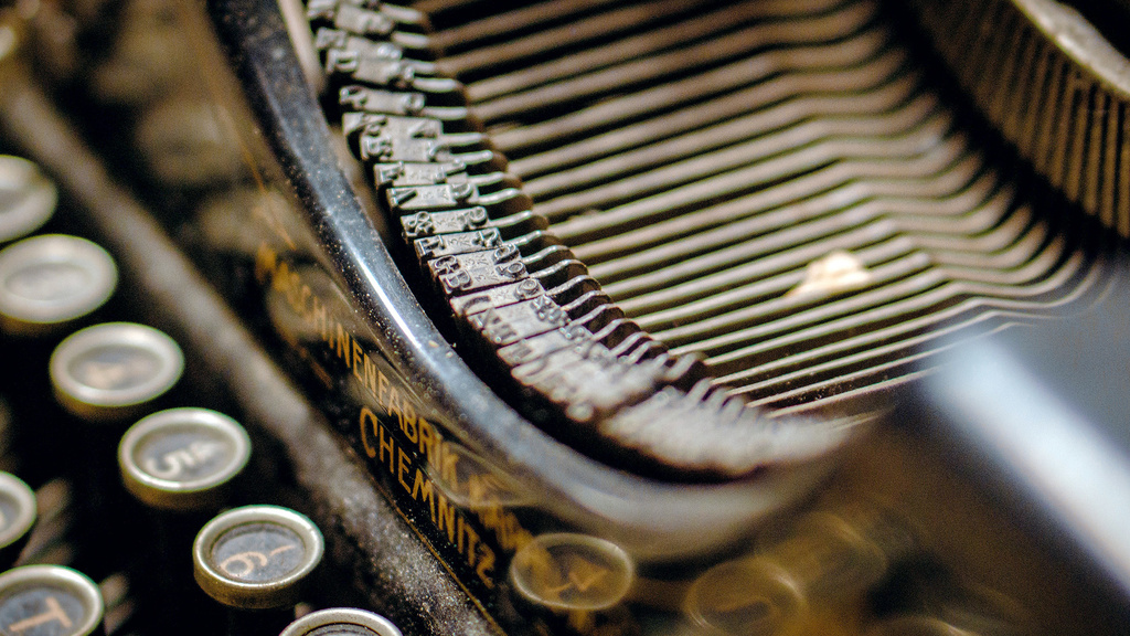 Close up view of an old typewriter's keyboard